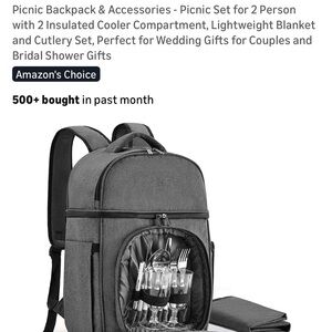 Gray Picnic Backpack with Accessories
